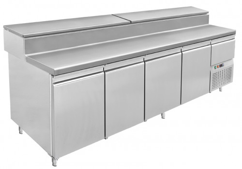 Pizza Counter,  2490X800X850Mm, 4 Doors For 400X600Mm, 495W,