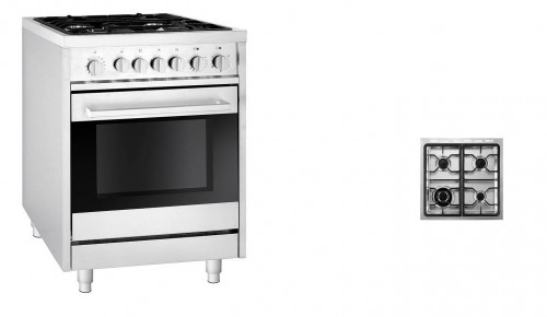 Gas range with  4 burners and electric oven, 600x600x900mm