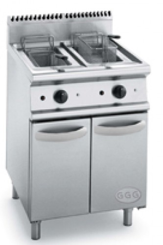 Double deep gas fat fryer on stand with 2 doors, 600x700x860-900 mm