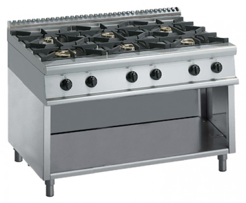 Gas stove with 6 burners and open stand, 1200x900x840-900mm