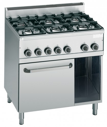 Range gas with 6 burners and multifunction electric oven