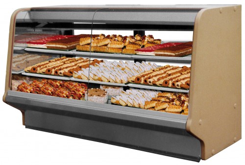 Refrigerated counter for pastry with curved glass