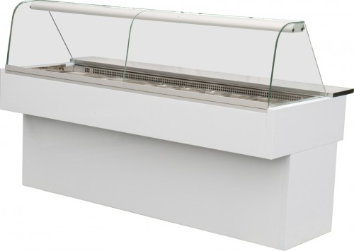 Refrigerated counter with curved glass