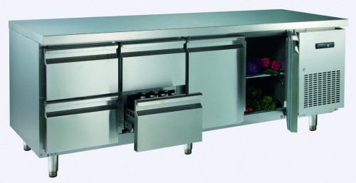 Counter, 2245x700x850mm, 2 doors, 4 drawers, static cooling