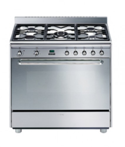 Stainless steel gas cooker with 5 burners