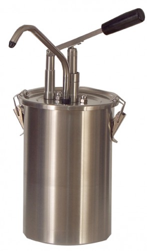 Cylindrical stainless steel lever dispenser for sauces