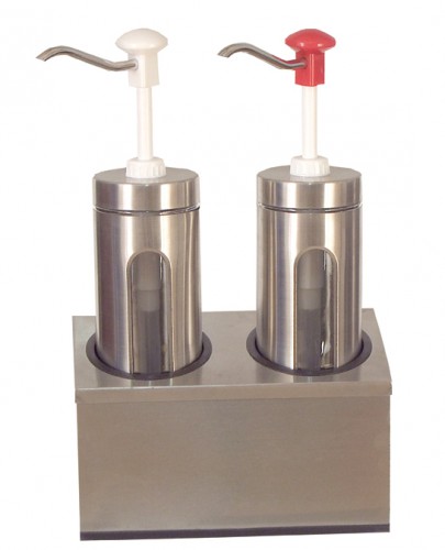 Cylindrical stainl. steel and durable plastic pump dispenser