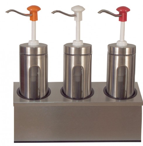 Cylindrical stainl. steel and durable plastic pump dispenser