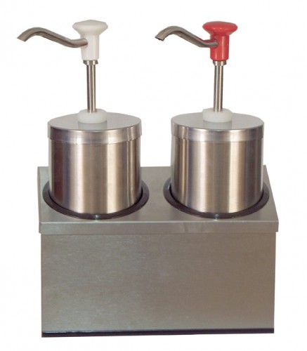 Cylindrical stainless steel pump dispenser for sauces