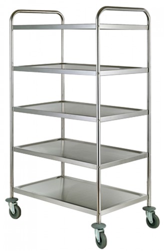 Trolley with 5 shelves, staineless steel