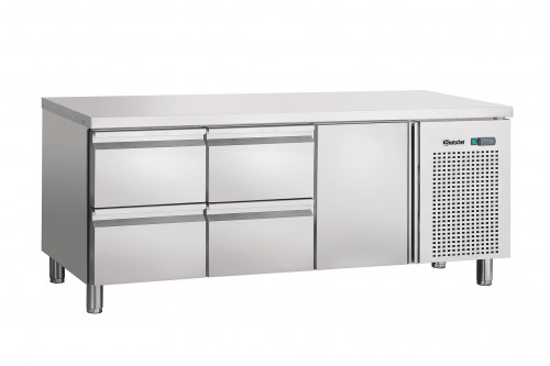 Refrigerated counter ventilated, 1 door, 4 drawers