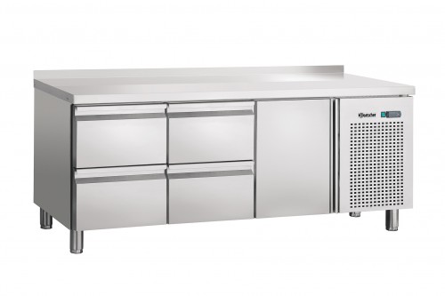 Refrigerated counter ventilated, 1 door, 4 drawers, splashback