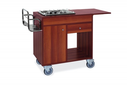 Flambé trolley - cherry wood finish - double burners