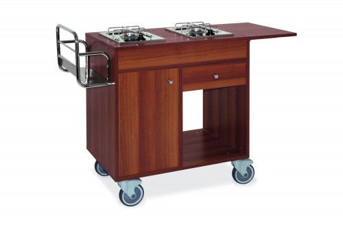 Flambé trolley - cherry wood finish - twin burners