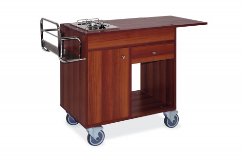 Flambé trolley - cherry wood finish - single burner