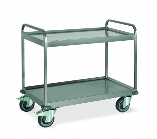 Heavy duty stainless steel service trolleys - 2 deep tray shelves - cm 108x61x93