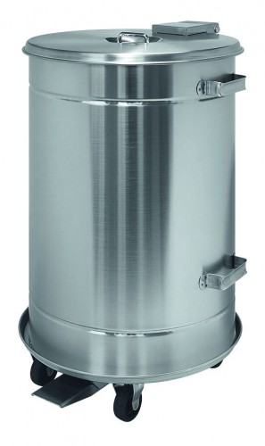 Stainless  steel waste bins - 70 L - Pedal operated lid - diam. 40x70 cm