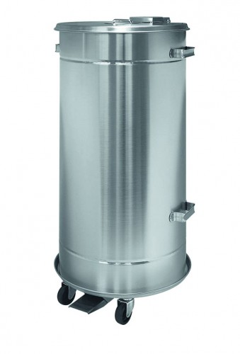 Stainless  steel waste bins - 90 L - Pedal operated lid - diam. 40x90 cm