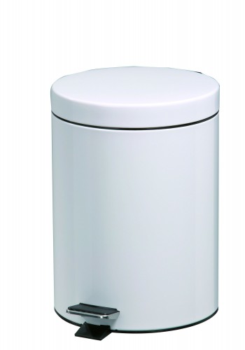 Waste bin in white epoxy powder coated steel - 5 L - Pedal operated opening