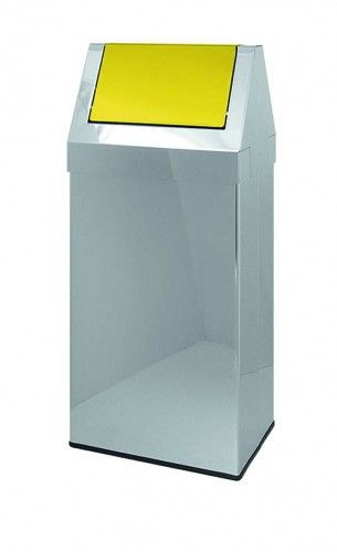 Stainless steel recycling bin, 30 L, swing top yellow colour - cm 30x20x70