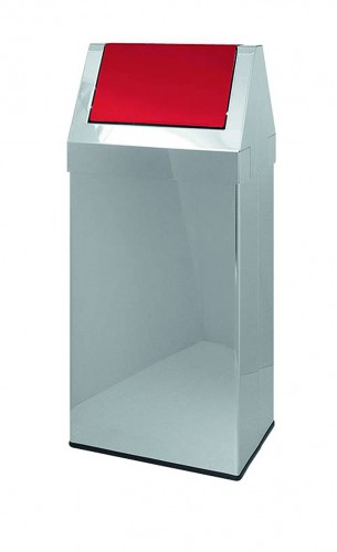 Stainless steel recycling bin, 30 L, swing top red colour - cm 30x20x70