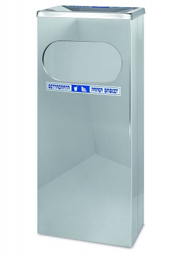 Stainless steel litter bin with ashtray top, front door - cm 30x20x70 h