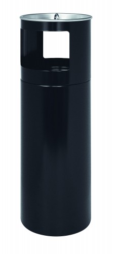 Litter bin with ashtray, semi-gloss black lacquer metal - Ø; 25x80 cm