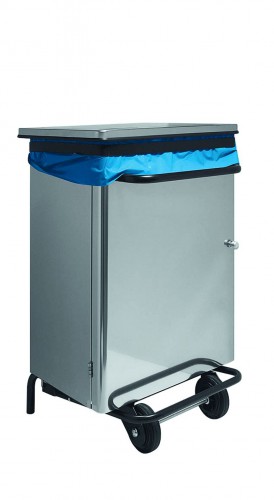 Stainless steel waste bin - 70 L - Pedal operated opening,  stainless steel lid