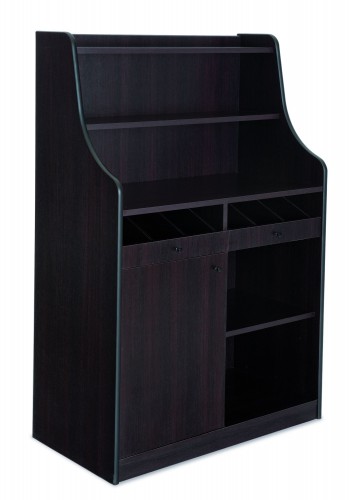 Service cabinets melamine walnut, 1 door, top, 1 hopper, 2 drawers