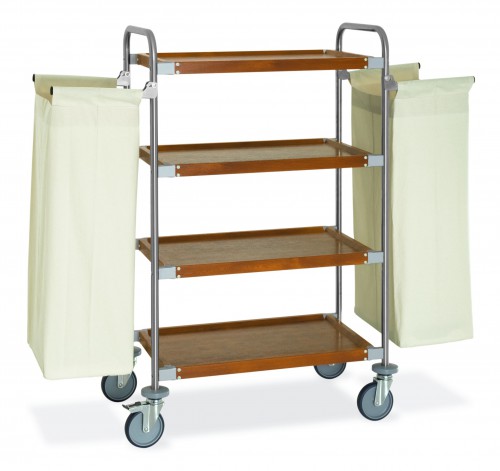 Stainless steel chambermaid trolleys - 4 tiers - 2 canvas bag