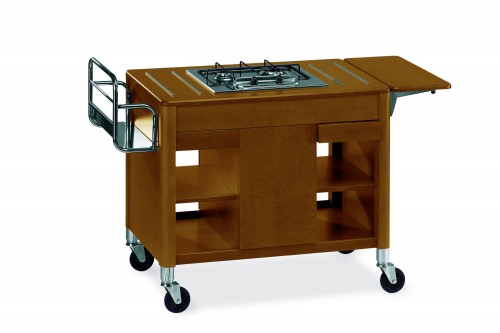 Flambé trolley - walnut finish - double burners