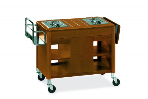 Flambé trolley - walnut finish - twin burners