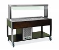 Chilled buffet mobile counters with fixed sneeze guard - 2x1/1 GN - wengè stained