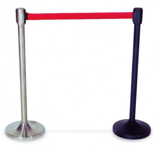 Posts for retractable barrier system  -  Black post - Red strap