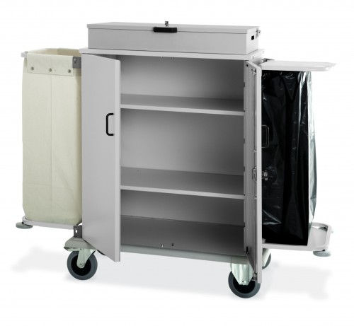 Housekeeping trolleys with cupboard - 1 Canvas bag - 1 Waste bag holder - 2 Doors