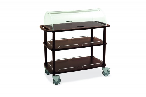 Wood trolleys - wengé finish - 2 shelves - acrylic dome