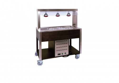 Hot buffet mobile counters with fixed  sneeze guard - 6x1/1 GN - wengè stained