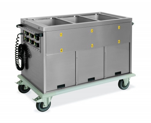 Bain Marie trolleys - Separate wells 4x1/1 GN - 1 Ambient lower compartments, 1 refrigerated