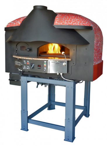 Mixed rotating gas-wood-burning pizza oven Red Mosaic