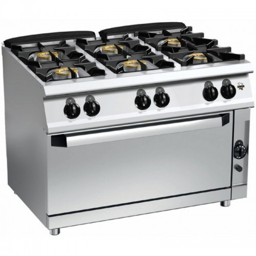 Gas stove with 6 burners and large gas oven, 1200x700x860-900 mm