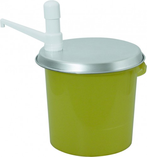 Bucket pump with fixed spout and aluminum lid